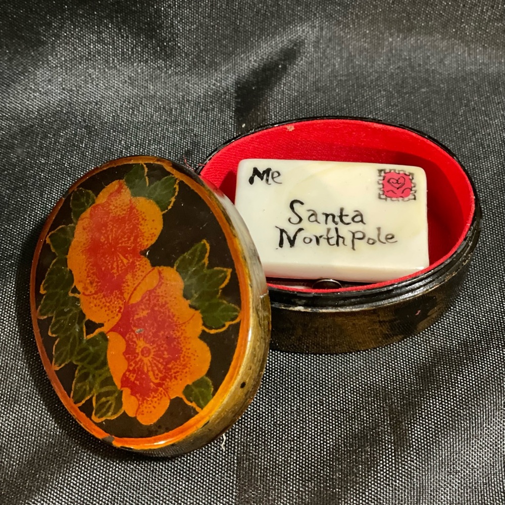 Vintage Santa letter, porcelain box with letter to Santa inside, in vintage box